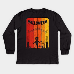 Vintage Retro Distressed Halloween Zombie Scary Costume Kids Long Sleeve T-Shirt